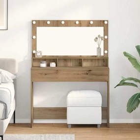 vidaXL Τραπέζι Μακιγιάζ με LED Φώτα σε Ξύλο Δρυός, 100x41x135 εκ