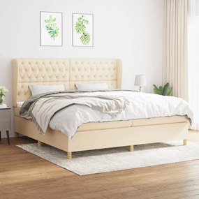 Κρεβάτι Boxspring με Στρώμα Κρεμ 200x200 εκ. Υφασμάτινο - Κρεμ