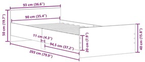 Πλαίσιο Κρεβ. Χωρ. Στρώμα Καπνιστή Δρυς 90x200 εκ. Επεξ. Ξύλο 835929