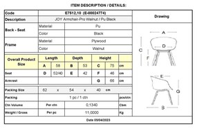 JOY Πολυθρόνα-Pro Τραπεζαρίας Καρυδί, Pu Μαύρο 58x53x75cm