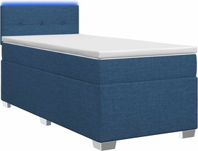vidaXL Κρεβάτι Box Spring με Στρώμα και LED Μπλε 90 x 190 cm Ύφασμα