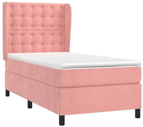 vidaXL Κρεβάτι Boxspring με Στρώμα Ροζ 90x190 εκ. Βελούδινο