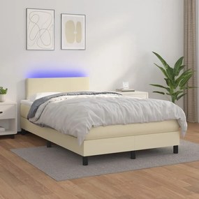 vidaXL Κρεβάτι Boxspring με Στρώμα &amp; LED Κρεμ 120x200 εκ. Συνθ. Δέρμα
