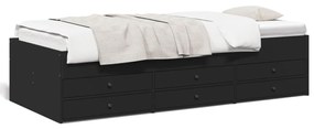 Καναπές-Κρεβάτι με Συρτάρια Μαύρο 90x200 εκ. Επεξ. Ξύλο - Μαύρο