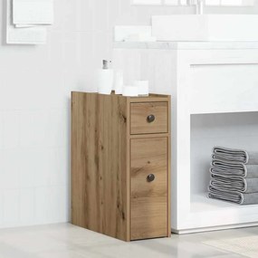 vidaXL Ντουλάπι Μπάνιου Στενό με Ροδάκια Αρτισιανή Δρυς Επεξ. Ξύλο