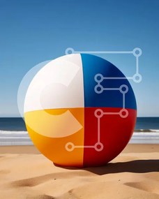 Intra Συλλεκτικό Ξύλινο Παζλ Plywood 4mm - Πολύχρωμο Beach Ball δίπλα στον ωκεανό Σε Ξύλινο Κουτί - Διαστάσεις: 10x10 cm – 25 κομμάτια