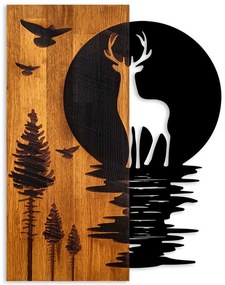 Διακοσμητικό Τοίχου Deer And Moon 899SKL2675 43x3x58cm Black-Walnut Wallity Μέταλλο,Ξύλο