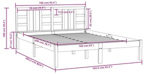 Πλαίσιο Κρεβατιού 160 x 200 εκ. από Μασίφ Ξύλο - Καφέ