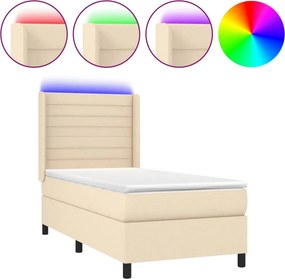 vidaXL Κρεβάτι Boxspring με Στρώμα &amp; LED Κρεμ 100x200 εκ. Υφασμάτινο