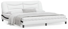 Πλαίσιο Κρεβατιού με Κεφαλάρι Λευκό/Μαύρο 200x200εκ.Συνθ. Δέρμα - Λευκό