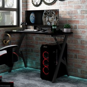 Γραφείο Gaming Μαύρο 110 x 60 x 75 εκ. με Πόδια σε Σχήμα Υ - Μαύρο