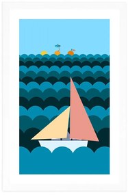 Αφίσα με παρπαστού Βαρκα στη θάλασσα - 40x60 white
