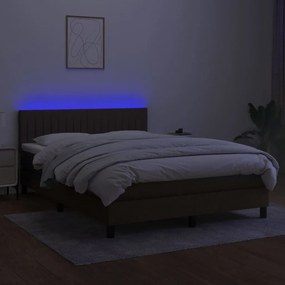 Κρεβάτι Boxspring με Στρώμα &amp; LED Σκ.Καφέ 140x190 εκ Υφασμάτινο - Καφέ