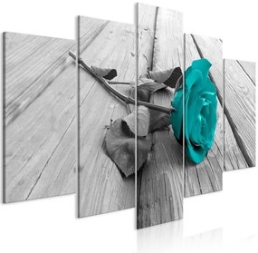 Πίνακας - Rose on Wood (5 Parts) Wide Turquoise - 200x100