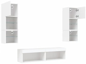 vidaXL Έπιπλα Τοίχου Τηλεόρασης 6 τεμ LED Λευκά από Επεξεργασμένο Ξύλο