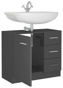 vidaXL Ντουλάπι Νιπτήρα Γυαλιστερό Γκρι 63x30x54 εκ. Μοριοσανίδα
