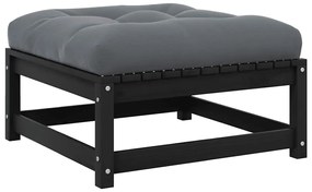 vidaXL Υποπόδιο Κήπου Μαύρο από Μασίφ Ξύλο Πεύκου με Μαξιλάρι