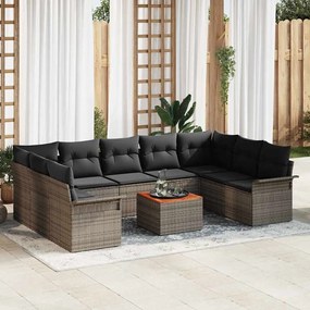 vidaXL Σετ Καναπέ Κήπου 10 pcs Γκρι Πολυ ράταν