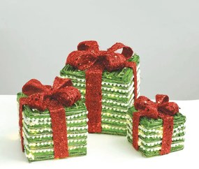Σετ green silver rattan gift box red bow