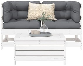 Καναπές Κήπου Σετ 3 Τεμαχίων Λευκός από Μασίφ Ξύλο Πεύκου