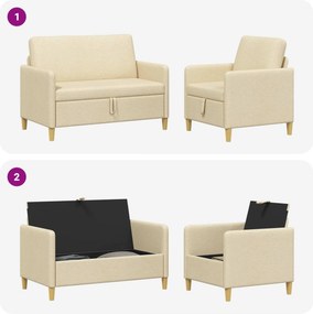 vidaXL Σαλονάκι Σετ Με Αποθηκευτικό Χώρο 2 pcs Κρεμ Πολυεστέρας