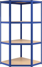 vidaXL Γωνιακό ράφι 4 στρώσεων Μπλε Χάλυβας &amp; Ξύλο