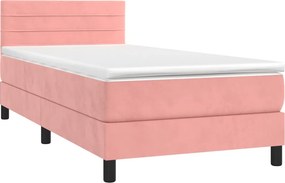vidaXL Κρεβάτι Boxspring με Στρώμα Ροζ 90x190 εκ. Βελούδινο
