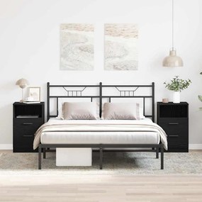 vidaXL Κομοδίνα 2 τμχ Μαύρο Οξιά 40x35x65 εκ Επεξεργασμένο ξύλο