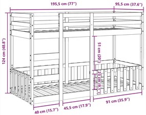 Κουκέτα 90x190 εκ. από Μασίφ Ξύλο Πεύκου - Καφέ