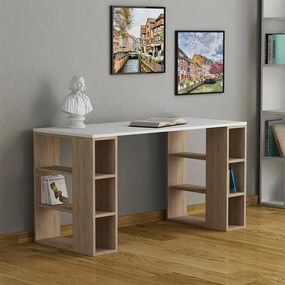 Γραφείο εργασίας Colmar Megapap χρώμα λευκό - sapphire oak 140x60x75εκ