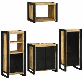 Σετ Επίπλων Μπάνιου με ράφι 4 pcs Καφέ Στερεό Ξύλο Μάνγκο