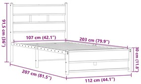 Μεταλλικό σκελετό κρεβατιού χωρίς στρώμα καφέ δρυς 107x203 cm - Καφέ