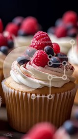 Intra Συλλεκτικό Ξύλινο Παζλ Plywood  4mm - Λαχταριστό cupcake με λευκό παγωμένο και βατόμουρα από πάνω Σε Ξύλινο Κουτί - Διαστάσεις: 10x10 cm – 25 κομμάτια