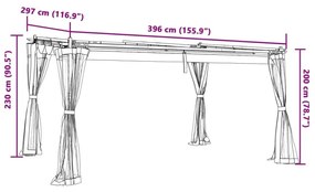 Κιόσκι με Τοίχους από Δίχτυ Taupe 4x3 μ. από Ατσάλι - Μπεζ-Γκρι