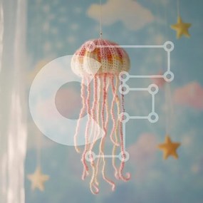 Intra Συλλεκτικό Ξύλινο Παζλ Plywood 4mm - Κροσέ Jellyfish Mobile Σε Ξύλινο Κουτί - Διαστάσεις Puzzle: 10x10 cm – 25 κομμάτια