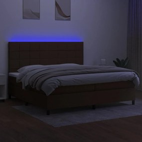 Κρεβάτι Boxspring με Στρώμα &amp; LED Σκ.Καφέ 200x200εκ. Υφασμάτινο - Καφέ