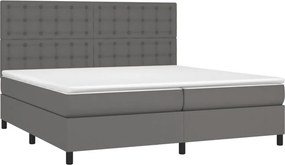 vidaXL Κρεβάτι Boxspring με Στρώμα &amp; LED Γκρι 200x200 εκ. Συνθ. Δέρμα