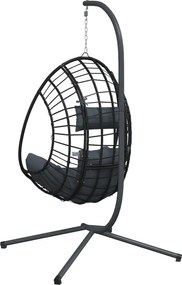 vidaXL Πολυθρόνα Egg Κρεμαστή με Βάση Ανθρακί Συνθ. Ρατάν / Ατσάλι