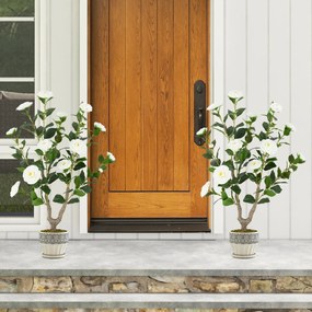 Τεχνητό Δέντρο Καμέλια 91 cm με Ανθισμένα Λουλούδια - Λευκό HZ10313WH-1 Costway