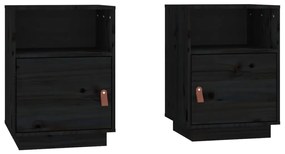 vidaXL Κομοδίνα 2 τεμ. Μαύρα40x34x55 εκ. από Μασίφ Ξύλο Πεύκου