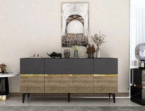 Stewehome Κονσόλα Ανθρακί (Καρυδί) Χρυσό 150x40x80 cm