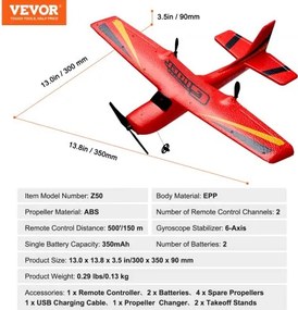 VEVOR RC Airplane EPP Foam RC Plane Toy with 2.4 GHz Remote Control 2 Batteries