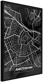 Αφίσα - City Map: Amsterdam (Dark) - 30x45 - Μαύρο - Χωρίς πασπαρτού