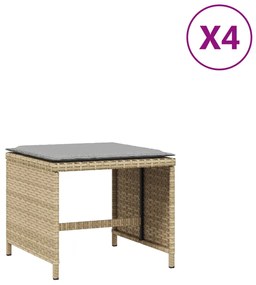 Σκαμπό Κήπου 4 τεμ Μικτό Μπεζ 40x40x35 εκ Συνθ. Ρατάν+Μαξιλάρια - Μπεζ