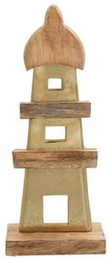 Διακοσμητικό Επιτραπέζιο Light House 946-124-038 12x5x32cm Gold-Natural Ξύλο,Αλουμίνιο
