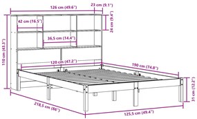 Κρεβάτι Βιβλιοθήκη Χωρίς Στρώμα 120x190 εκ Μασίφ Ξύλο Πεύκου - Καφέ