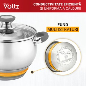 Κατσαρόλα Oliver Voltz OV51210N24, 24 cm, 6 l, Επαγωγή, Γκρι λαβές από σιλικόνη, Inox/Γκρί