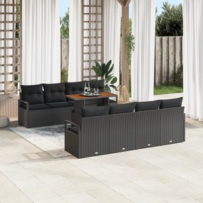 vidaXL Σετ 9 Τεμαχίων Καναπέ Κήπου με Μαξιλάρια Μαύρο Πολυ Ρατάν