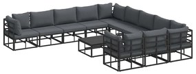vidaXL Σετ Καναπέ Κήπου με μαξιλάρι 12 pcs Μαύρο Αλουμίνιο