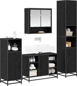 vidaXL Σετ Επίπλων Μπάνιου με ράφι 4 pcs Μαύρη Οξυά Επεξεργασμένο ξύλο